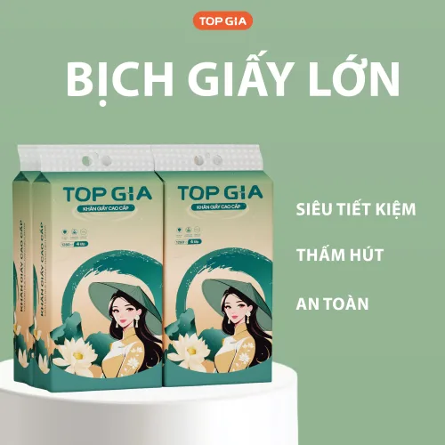 Giấy rút đáy Topgia Sắc Việt bịch 1280 tờ, quy cách 4 lớp