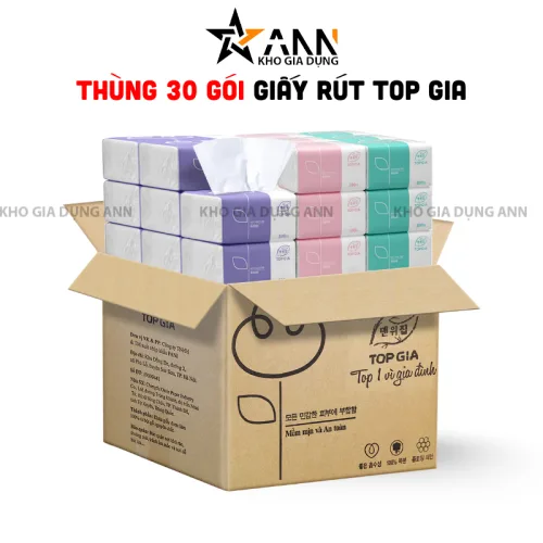 Thùng 30 gói khăn giấy ăn Top Gia 3 màu loại nhỏ