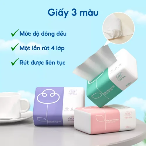 Thùng 30 gói khăn giấy ăn Top Gia 3 màu loại nhỏ
