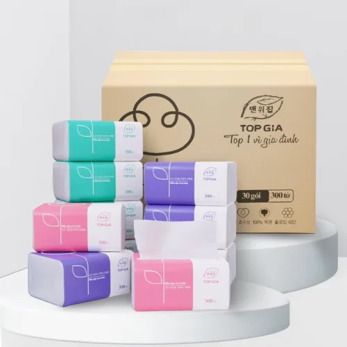 Thùng 30 gói khăn giấy ăn Top Gia 3 màu loại nhỏ