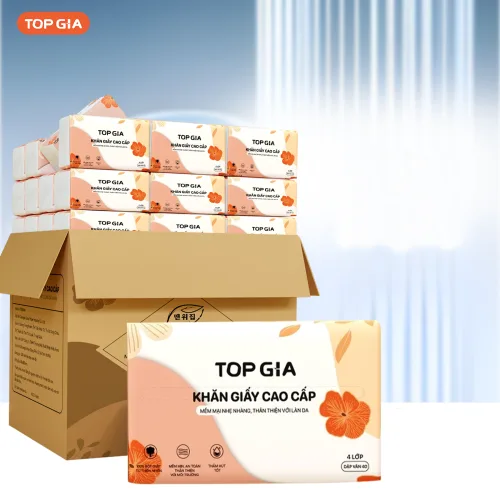 Giấy ăn Topgia Sắc Hạ 4 lớp, 240 tờ, thùng 36 gói