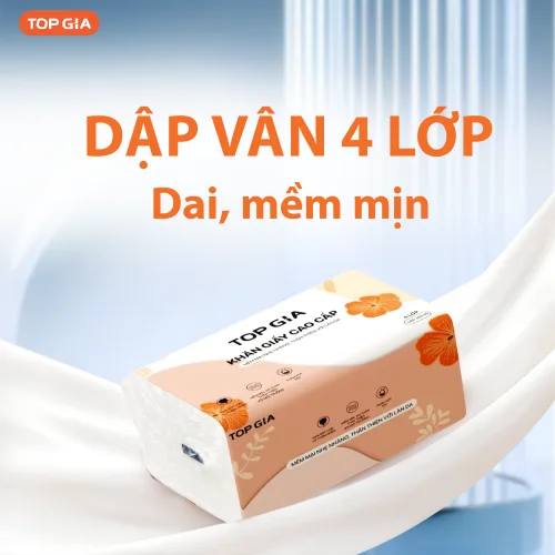 Giấy ăn Topgia Sắc Hạ 4 lớp, 240 tờ, thùng 36 gói