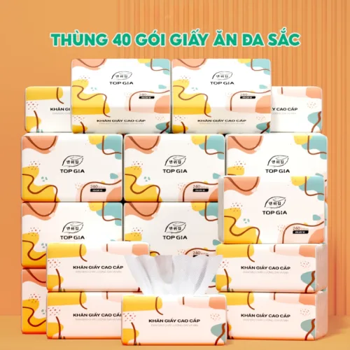 Chuyên sỉ 1 Thùng 40 Gói Khăn Giấy Ăn Sắc Màu Top Gia Loại Nhỏ