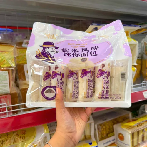 Chỗ sỉ 1 Thùng Bánh Mì Sữa Chua Mini Ông Già HESHAN Vị Gạo Tím (360g x 12 Bịch)