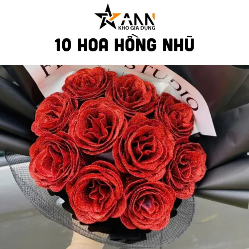 Hoa hồng nhũ tông đỏ kích thước lớn, số lượng 10 bông