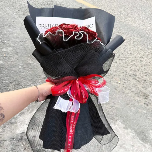 Hoa hồng nhũ tông đỏ kích thước lớn, số lượng 10 bông
