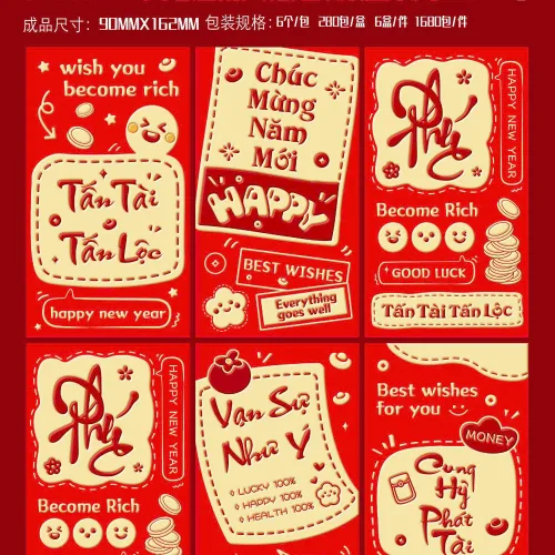 60 bao lì xì nhung bản to, chọn 10 hình, mỗi hình 6 cái