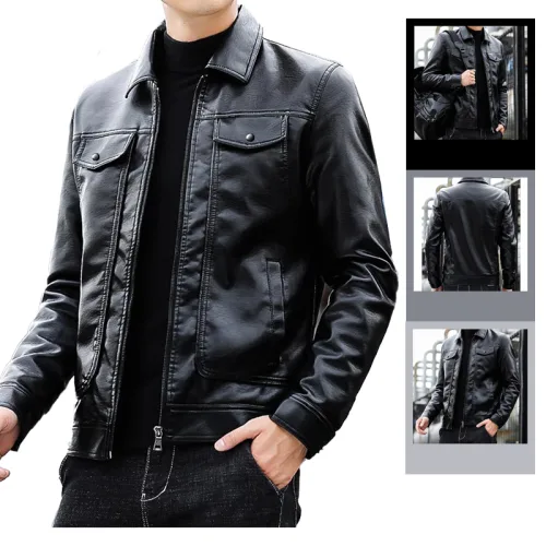 Áo khoác da nam cao cấp lót lông, thiết kế cổ bẻ, có size to 3x