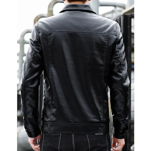 Áo khoác da nam cao cấp lót lông, thiết kế cổ bẻ, có size to 3x