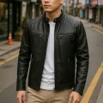 Nguồn hàng sỉ áo Khoác Da Nam Cổ Trụ Lót Vải Mềm Cao Cấp Có Big Size