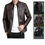 Áo khoác da nam lót dù, khóa kéo, size lớn 3XL