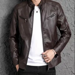 Áo khoác da nam lót dù, khóa kéo, size lớn 3XL
