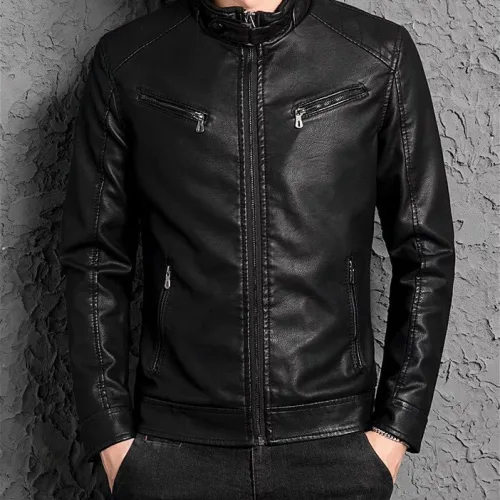 Áo khoác da nam lót dù, khóa kéo, size lớn 3XL