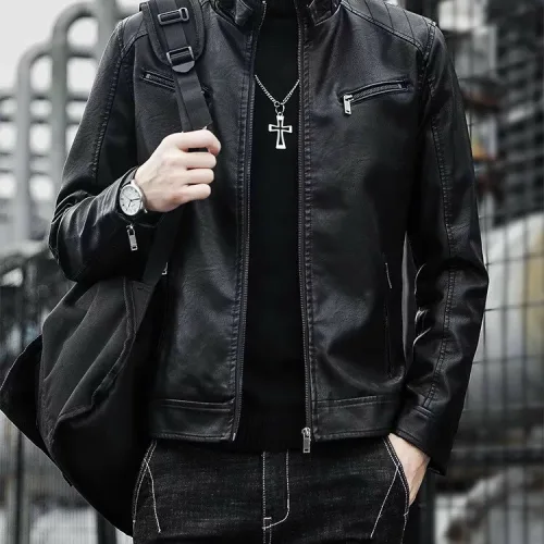 Áo khoác da nam lót dù, khóa kéo, size lớn 3XL