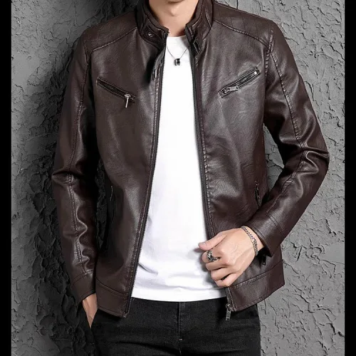 Áo khoác da nam lót dù, khóa kéo, size lớn 3XL