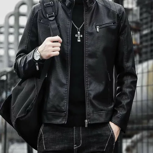 Áo khoác da nam lót dù, khóa kéo, size lớn 3XL