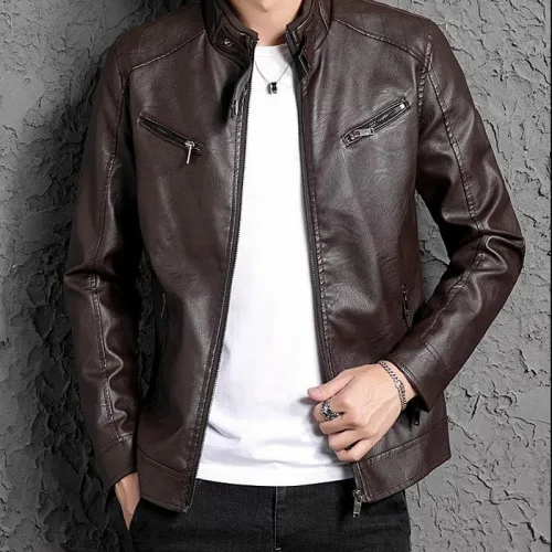 Áo khoác da nam lót dù, khóa kéo, size lớn 3XL