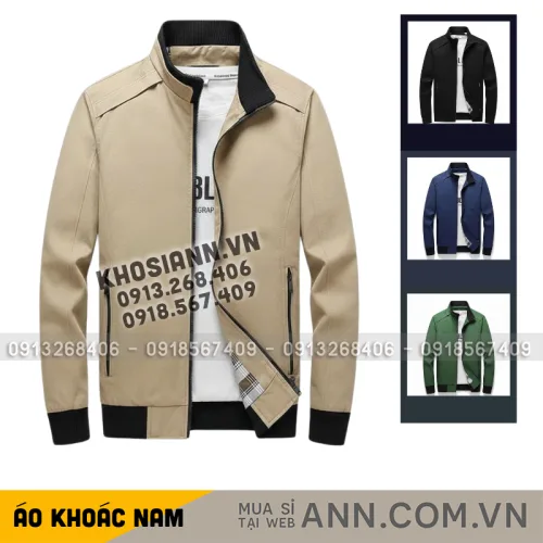 Áo khoác dù nam trơn form đứng, thiết kế cổ trụ, có big size