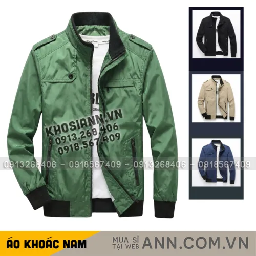 Chỗ sỉ áo Khoác Dù Nam Cổ Trụ - Áo Khoác Cổ Trụ Túi Xéo Hai Bên Bền Đẹp Có Big Size