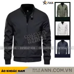 Áo khoác dù nam hai lớp trơn, cổ đứng và tay bo AK092