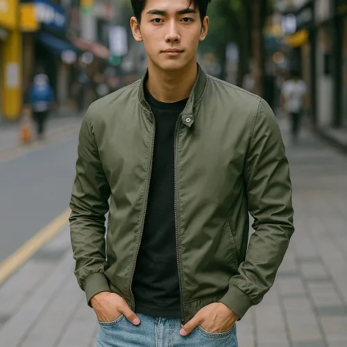 Áo khoác dù nam hai lớp trơn, cổ đứng và tay bo AK092