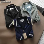 Áo khoác dù nam cổ trụ phối sọc, thiết kế 2 lớp