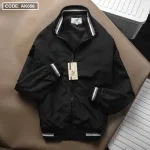 Áo khoác dù nam cổ trụ phối sọc, thiết kế 2 lớp