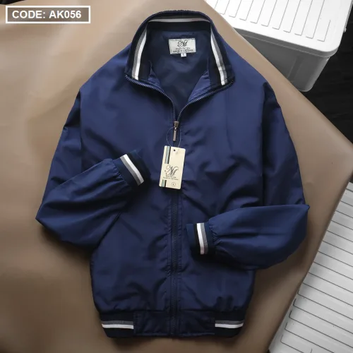 Áo khoác dù nam cổ trụ phối sọc, thiết kế 2 lớp