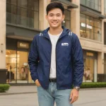 Áo khoác dù Rurumen nam 2 lớp có nón, logo trước ngực