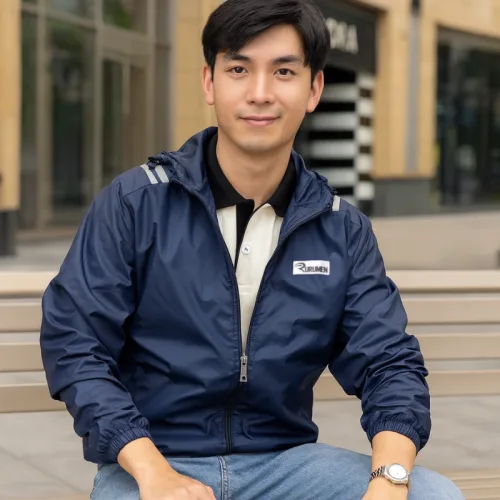 Áo khoác dù Rurumen nam 2 lớp có nón, logo trước ngực