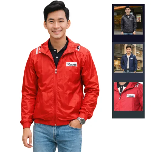 Áo khoác dù Rurumen nam 2 lớp có nón, logo trước ngực