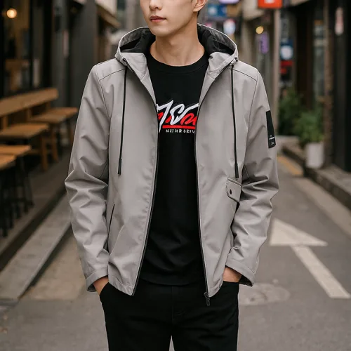 Áo khoác dù nam Rurumen có nón, 2 lớp, phối logo bên tay (có size 3x)