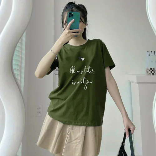 Shop sỉ áo nữ thun thái form rộng giấu quần in hoạ tiết trái tim