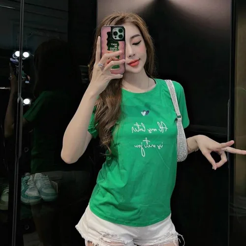 Shop sỉ áo nữ thun thái form rộng giấu quần in hoạ tiết trái tim