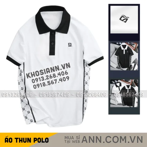 Áo thun polo nam có cổ phối sọc, logo thêu trước ngực, có size 3x