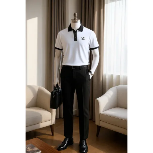 Áo thun polo nam có cổ phối sọc, logo thêu trước ngực, có size 3x