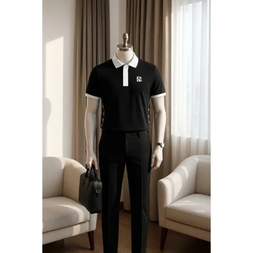 Áo thun polo nam có cổ phối sọc, logo thêu trước ngực, có size 3x