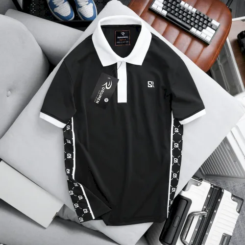 Áo thun polo nam có cổ phối sọc, logo thêu trước ngực, có size 3x