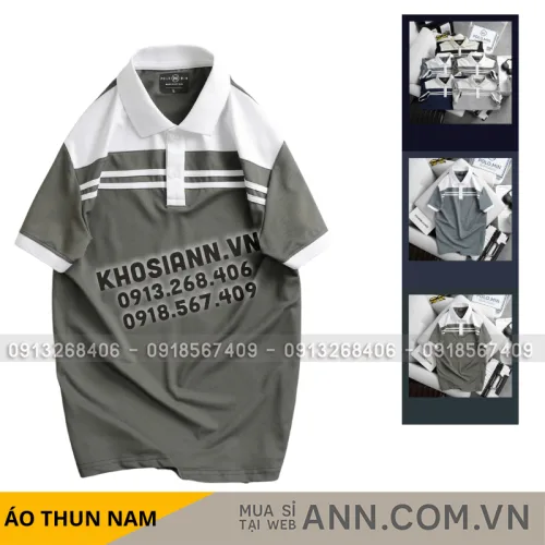 Áo thun cổ bẻ cao cấp với 2 sọc phối trước ngực, có size 3XL