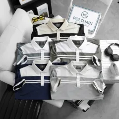 Áo thun cổ bẻ cao cấp với 2 sọc phối trước ngực, có size 3XL