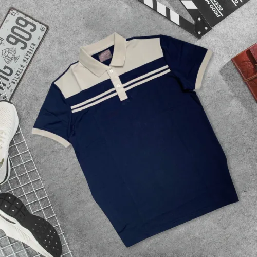 Áo thun cổ bẻ cao cấp với 2 sọc phối trước ngực, có size 3XL