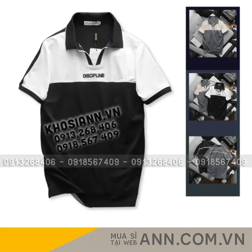 Chuyên sỉ áo Thun Cổ Bẻ Phối Màu Và Thêu Chữ Discipline (Có Size 3XL)