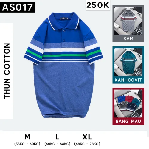 Áo thun cotton cổ bẻ sọc ngang AS017