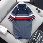 Áo thun cotton cổ bẻ sọc ngang AS017