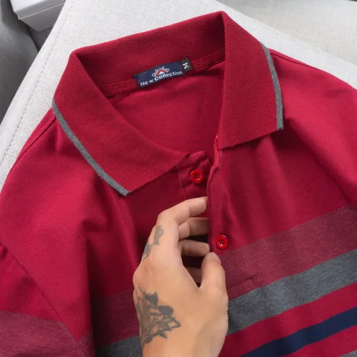 Áo thun cotton cổ bẻ sọc ngang AS017