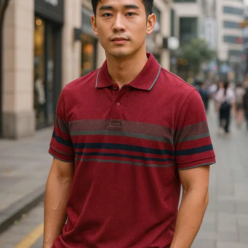 Áo polo nam thun cotton cổ bẻ sọc