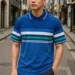 Áo thun cotton cổ bẻ sọc ngang AS017