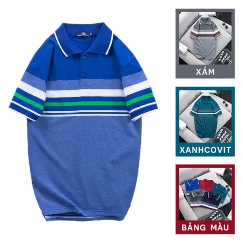 Áo thun cotton cổ bẻ sọc ngang AS017