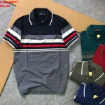 Áo thun cotton cổ bẻ sọc ngang AS017