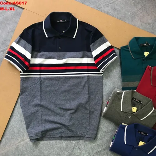 Áo polo nam thun cotton cổ bẻ sọc